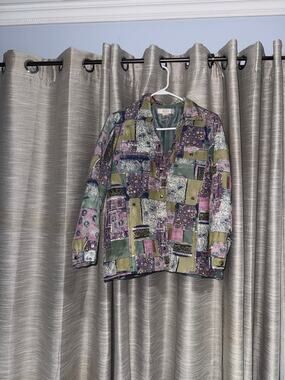 Nexx Silk Blend Patchwork colorful mixed pattern jacket women's small